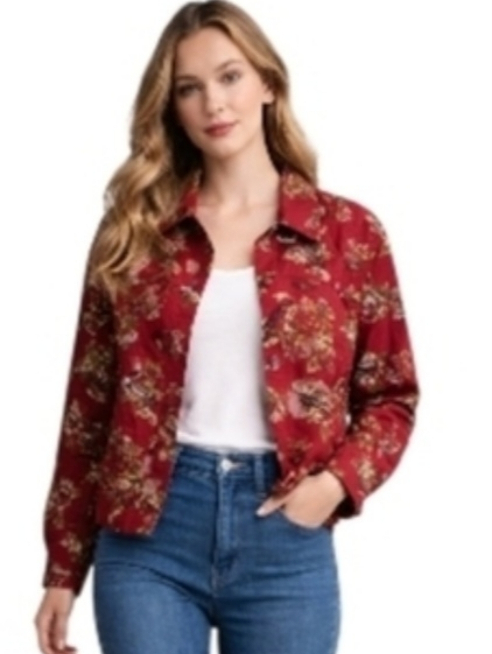 Sag Harbor Sport Red Floral Jacket. Size M.